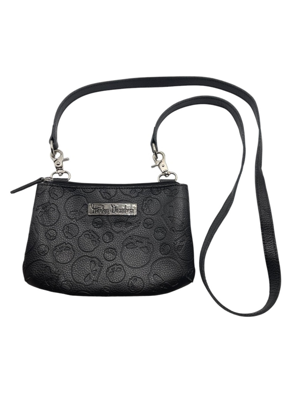 Harley-Davidson Skull Embossed‎ Leather Crossbody Hip Bag Black